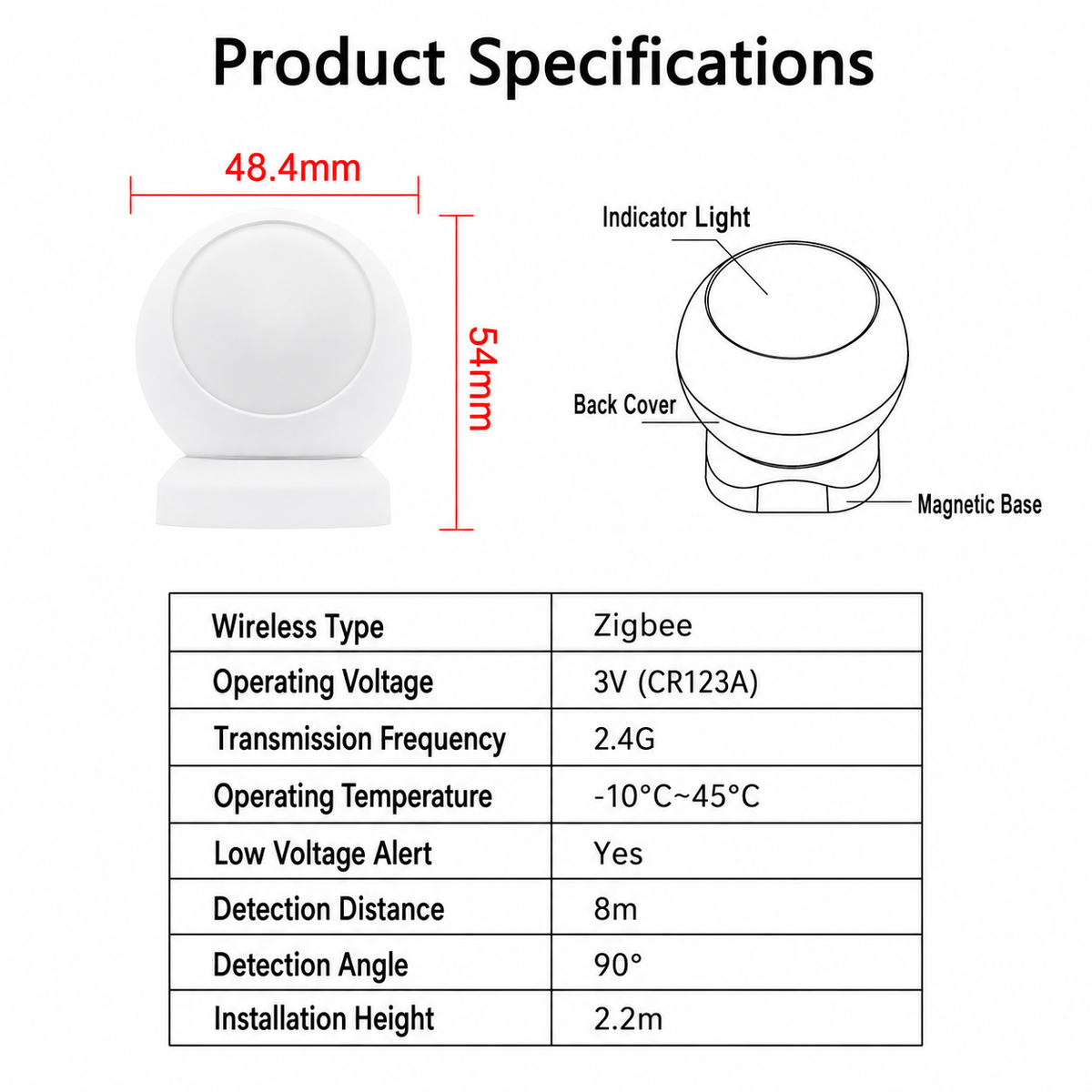 Smart Zigbee PIR Motion Sensor | Wireless Motion Detector for Smart Home